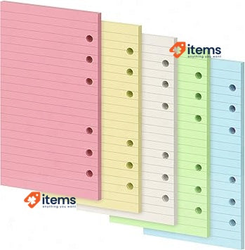 Skycase A6 Refill Paper Ring Binder Line 5 Foles Colours Sheets/300 Pages Holes