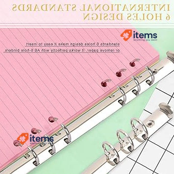 Skycase A6 Refill Paper Ring Binder Line 5 Foles Colours Sheets/300 Pages Holes