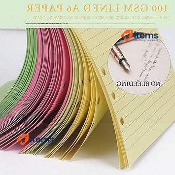 Skycase A6 Refill Paper Ring Binder Line 5 Foles Colours Sheets/300 Pages Holes