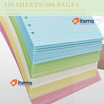 Skycase A6 Refill Paper Ring Binder Line 5 Foles Colours Sheets/300 Pages Holes