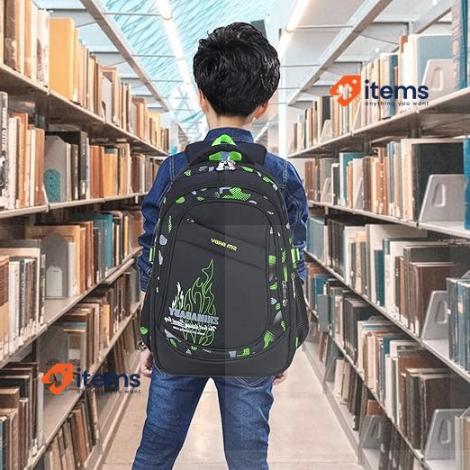 Amythe Boys Backpack, Kids School Bag For Teenagers, Waterproof Green/Black 3-9
