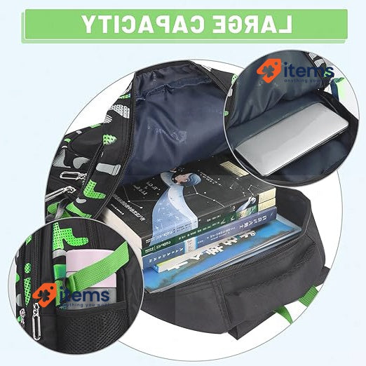 Amythe Boys Backpack, Kids School Bag For Teenagers, Waterproof Green/Black 3-9