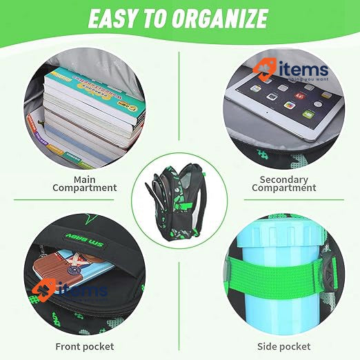 Amythe Boys Backpack, Kids School Bag For Teenagers, Waterproof Green/Black 3-9
