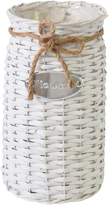 Willoo Rustic Rattan Flower Handmade Vase for Living Room, Bed room White