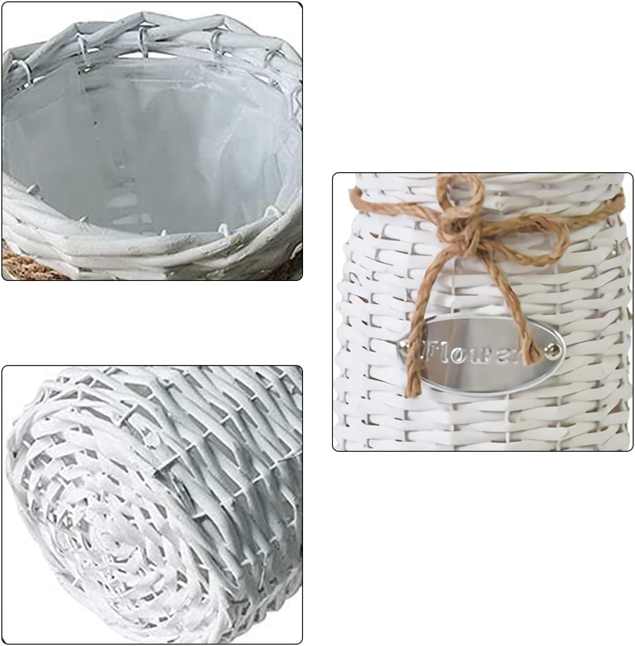 Willoo Rustic Rattan Flower Handmade Vase for Living Room, Bed room White