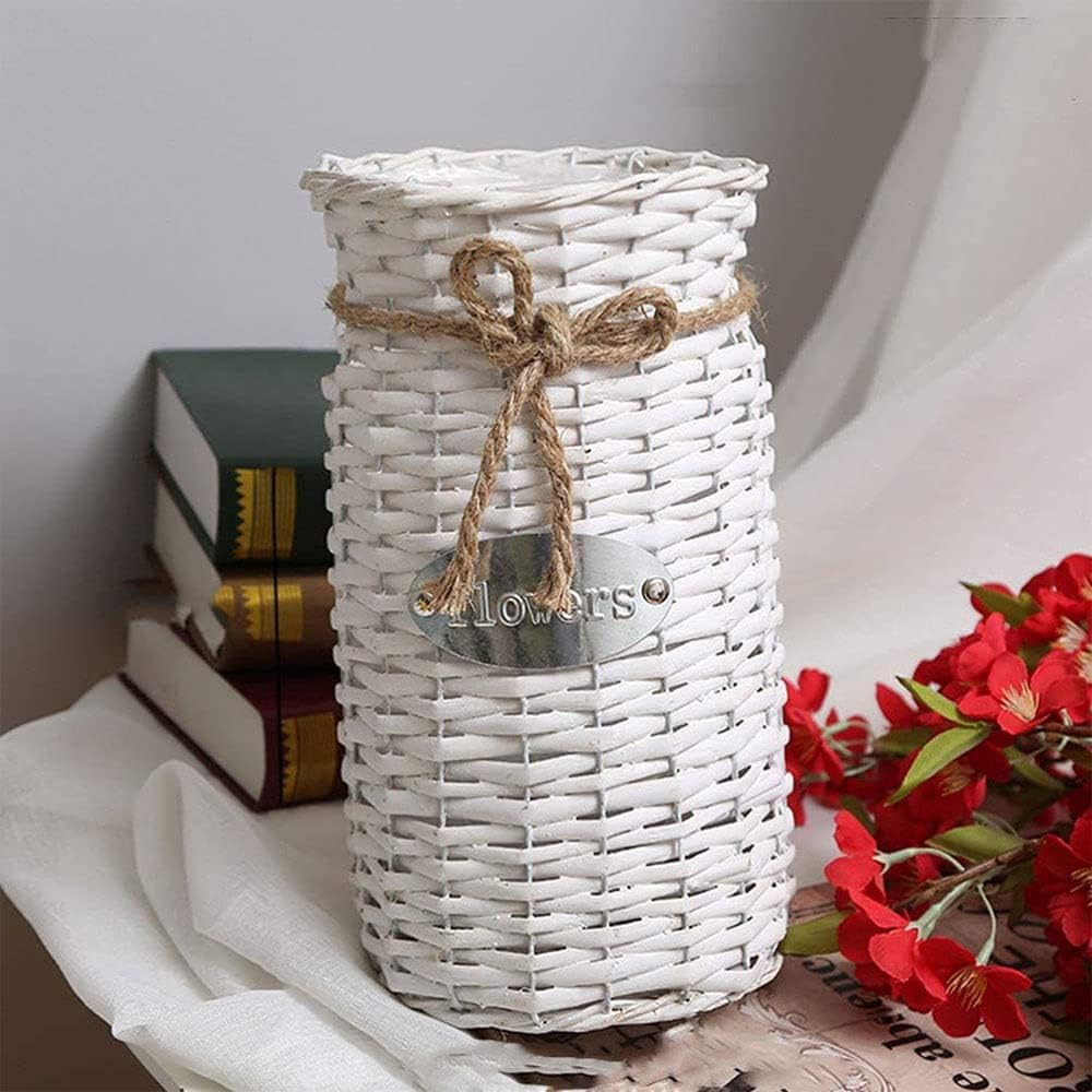 Willoo Rustic Rattan Flower Handmade Vase for Living Room, Bed room White