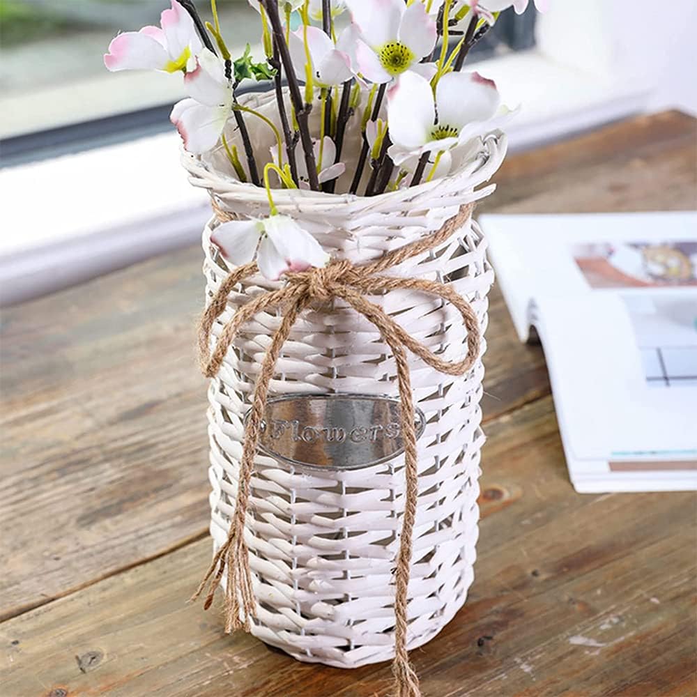 Willoo Rustic Rattan Flower Handmade Vase for Living Room, Bed room White