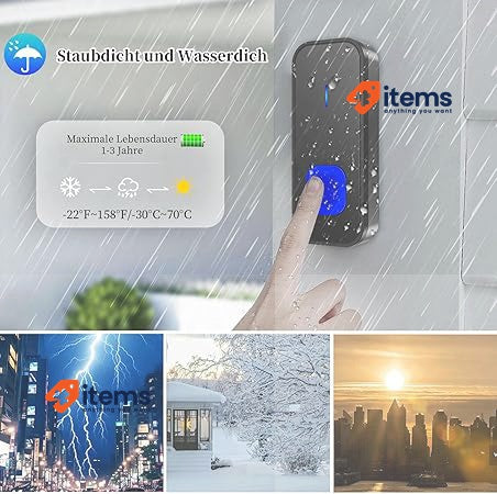 SURFOU Wireless Bell, Outdoor Waterproof Doorbell 400 m Range Front Black