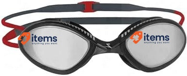 Zoggs Tiger Adult Swimming Goggles - Grey Red Mirrored, Full Rim, Anti Fog, UV