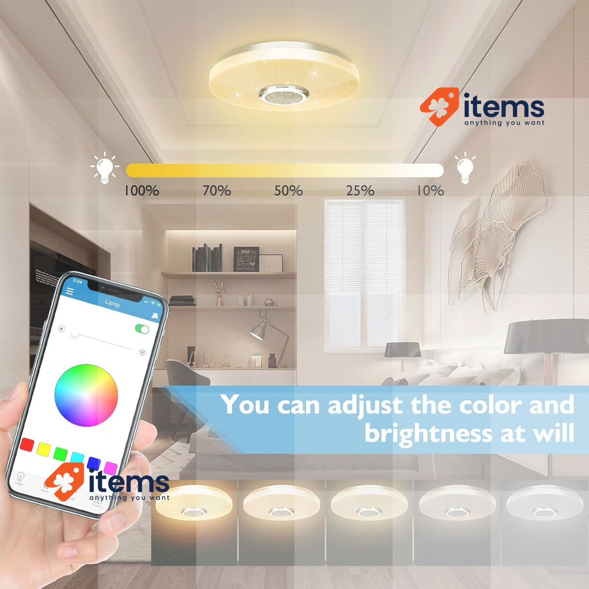 ZXICH 36W LED Ceiling Light with Bluetooth Speaker with Remote Control 30cm RGBW