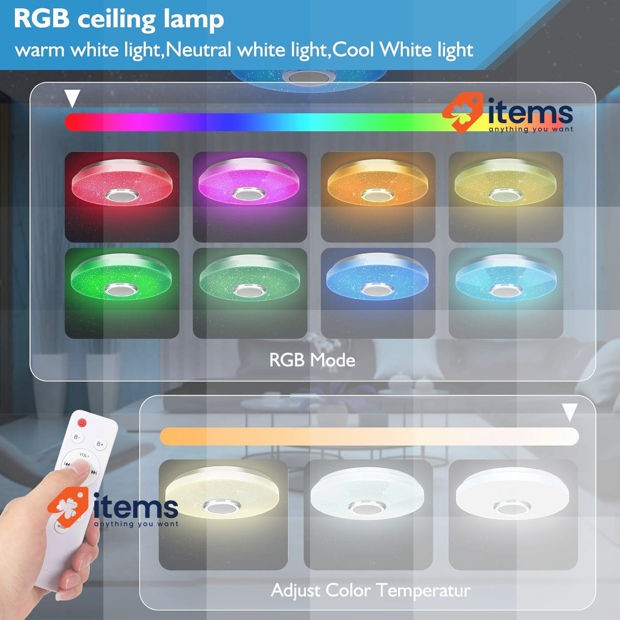 ZXICH 36W LED Ceiling Light with Bluetooth Speaker with Remote Control 30cm RGBW