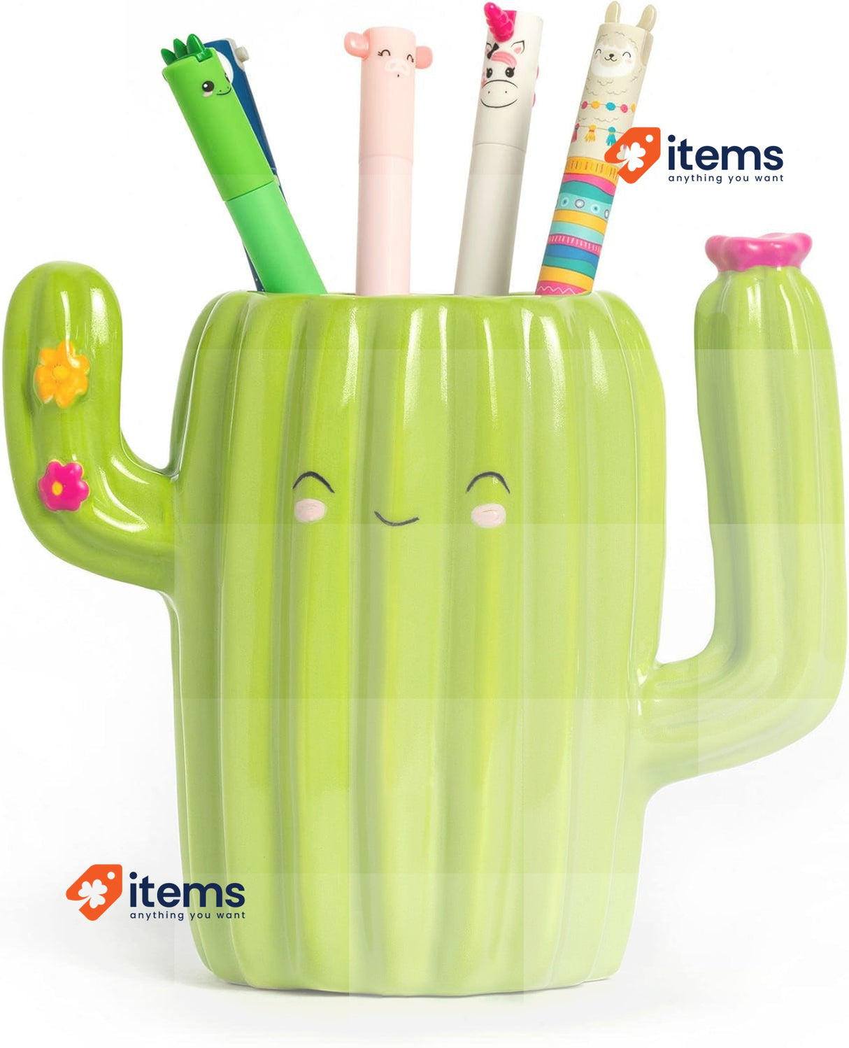 Legami Desk Friends Ceramic Pen Holder, 12.5 x 7.5 cm, Cactus Theme, for Desk
