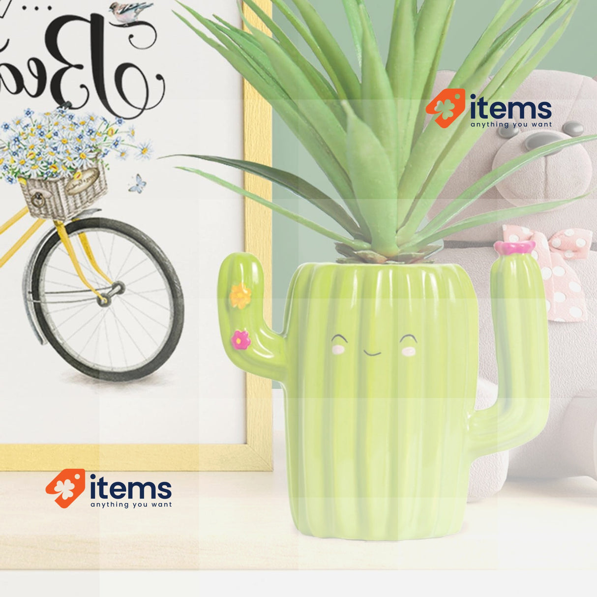 Legami Desk Friends Ceramic Pen Holder, 12.5 x 7.5 cm, Cactus Theme, for Desk