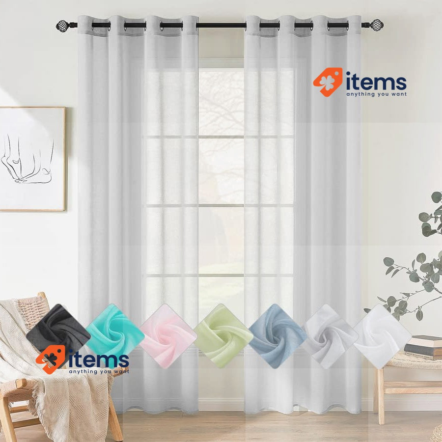 EMEMA Set of 2 Sheer Voile Curtains with Eyelets GREY 140 x 225 cm Transparent
