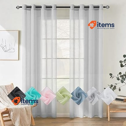 EMEMA Set Of 2 Sheer Voile Curtains With Eyelets Grey Transparent Polyester Room