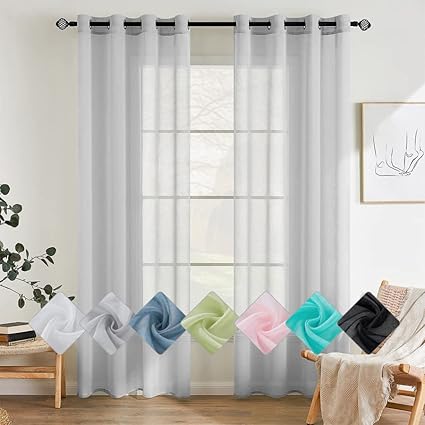 EMEMA Set of 2 Sheer Voile Curtains with Eyelets Grey