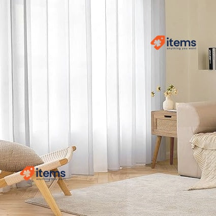 EMEMA Set Of 2 Sheer Voile Curtains With Eyelets Grey Transparent Polyester Room