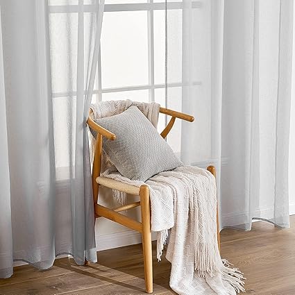 EMEMA Set Of 2 Sheer Voile Curtains With Eyelets Grey Transparent Polyester Room