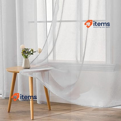 EMEMA Set Of 2 Sheer Voile Curtains With Eyelets Grey Transparent Polyester Room
