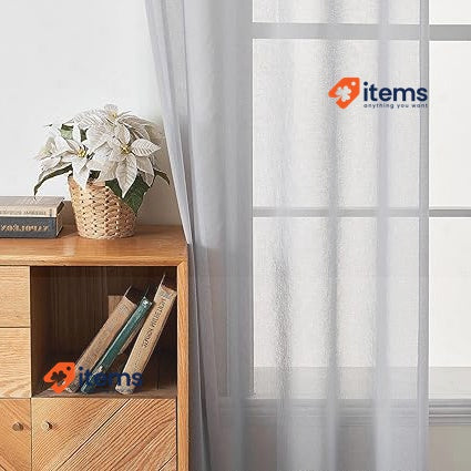 EMEMA Set Of 2 Sheer Voile Curtains With Eyelets Grey Transparent Polyester Room