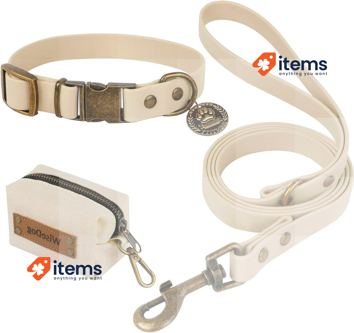 Wisedog Dog Collar Lead Set Combo Retro Classical Adjustable Waterproof Size M