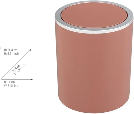 WENKO Inca cosmetic bin, 2 litre capacity, waste bin 14 x 16.8 cm, dusky pink