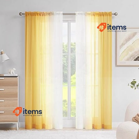 Melodieux Curtains with Ruffle Tape, Ombre Transparent Curtains Yellow/White