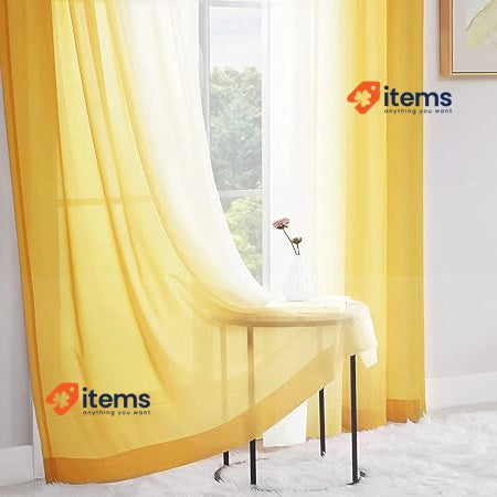 Melodieux Curtains with Ruffle Tape, Ombre Transparent Curtains Yellow/White