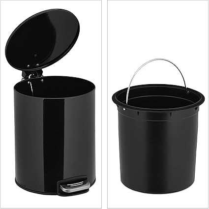 Relaxdays Bathroom Round Pedal Dustbin 5 Litre Metal Black