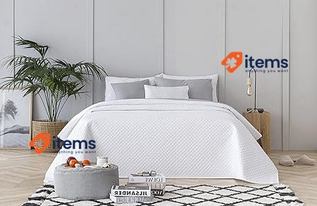 Todocama Fine Boutique Bedspread With Diamond Design 150 - 250 X 260 CM White