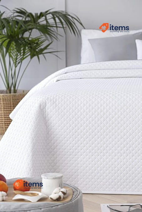 Todocama Fine Boutique Bedspread With Diamond Design 150 - 250 X 260 CM White