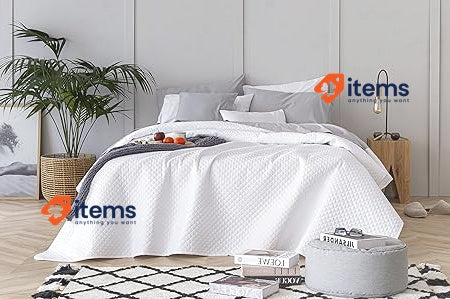 Todocama Fine Boutique Bedspread With Diamond Design 150 - 250 X 260 CM White