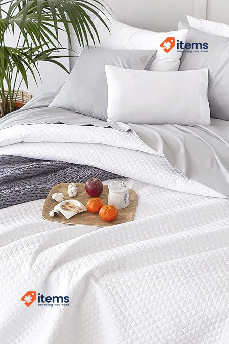 Todocama Fine Boutique Bedspread With Diamond Design 150 - 250 X 260 CM White