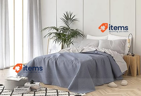 Todocama Thin Bedspread With Rhombus Design Cama 105 - 200x260cm Blue Grey 100%