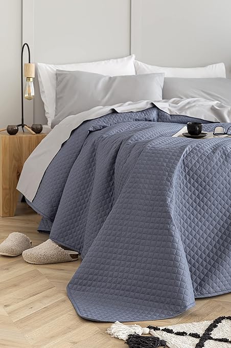 Todocama Thin Bedspread with Rhombus Design Cama 105 - 200x260cm Blue Grey
