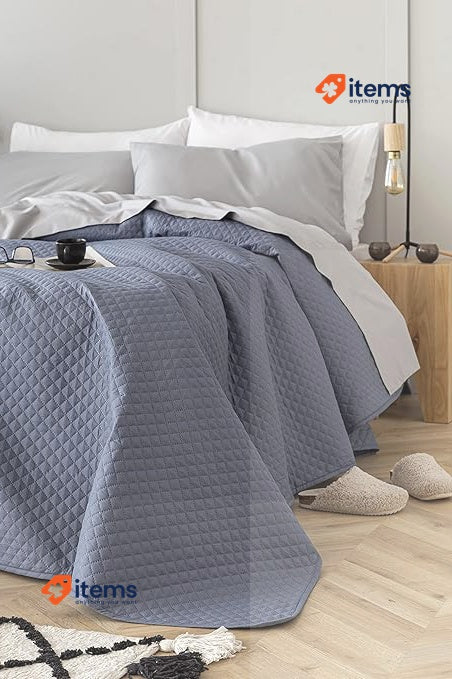 Todocama Thin Bedspread With Rhombus Design Cama 105 - 200x260cm Blue Grey 100%