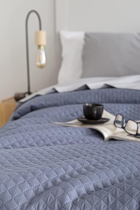 Todocama Thin Bedspread with Rhombus Design Cama 105 - 200x260cm Blue Grey