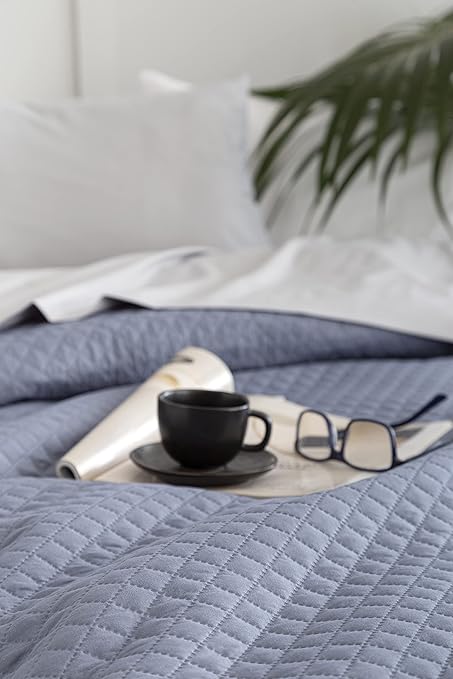 Todocama Thin Bedspread with Rhombus Design Cama 105 - 200x260cm Blue Grey