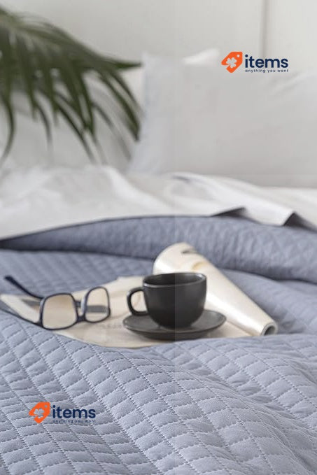 Todocama Thin Bedspread With Rhombus Design Cama 105 - 200x260cm Blue Grey 100%