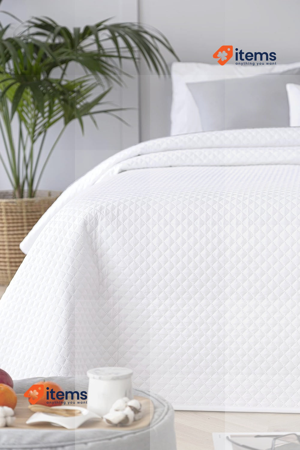 Todocama Fine Boutique Bedspread Diamond Design, 80/90 180 x 260 cm, White 100%