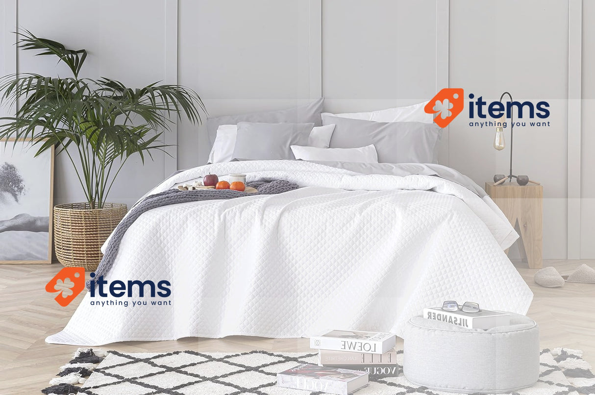 Todocama Fine Boutique Bedspread Diamond Design, 80/90 180 x 260 cm, White 100%