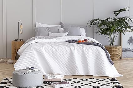 Todocama Fine Boutique Bedspread with Diamond Design 80/90 - 180x260cm White