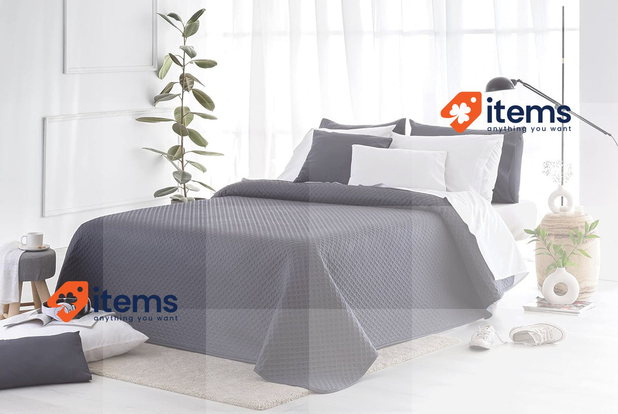 Todocama Fine Pique Quilt for all seasons, 140/150/160-250x260cm, Dark Grey