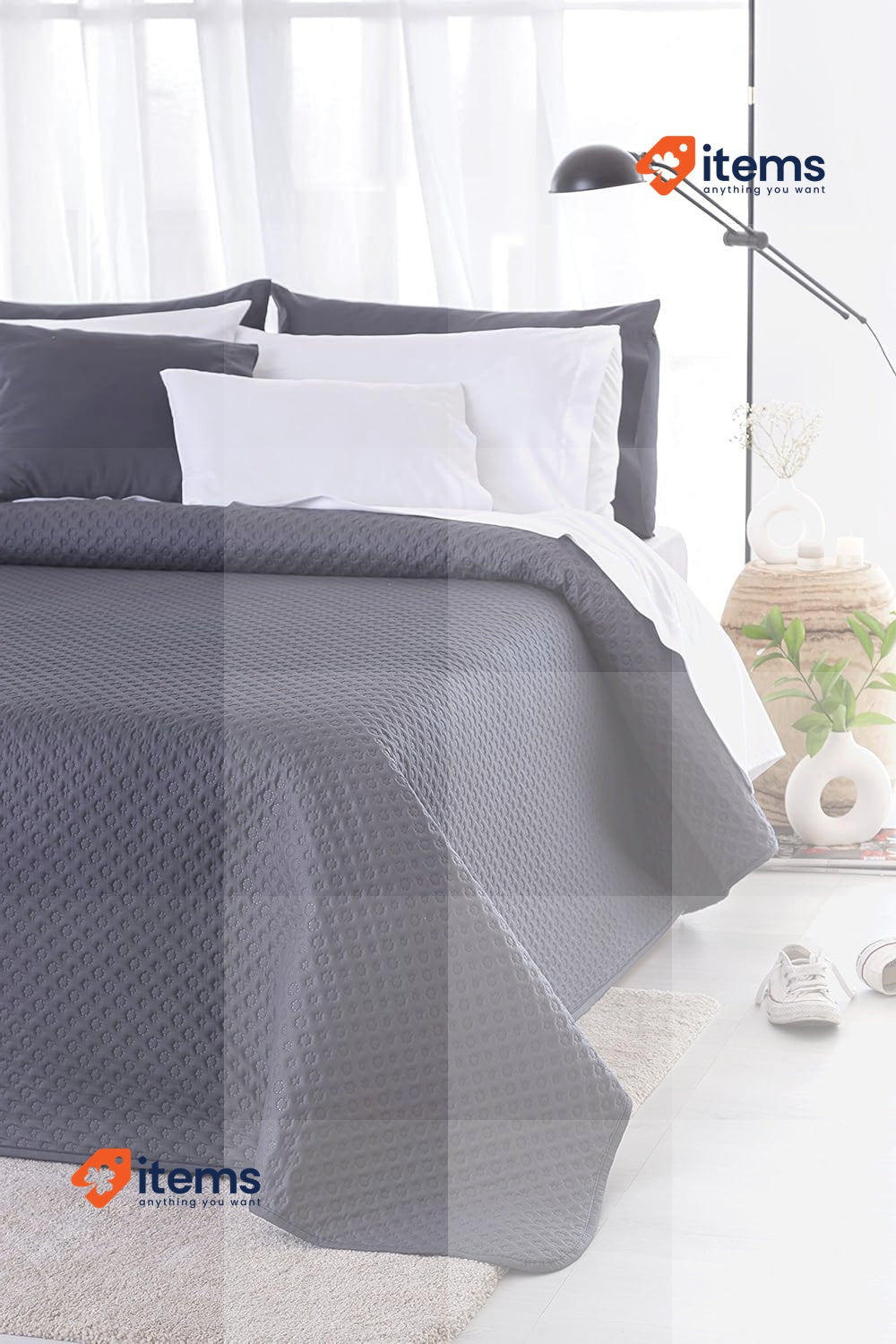 Todocama Fine Pique Quilt for all seasons, 140/150/160-250x260cm, Dark Grey