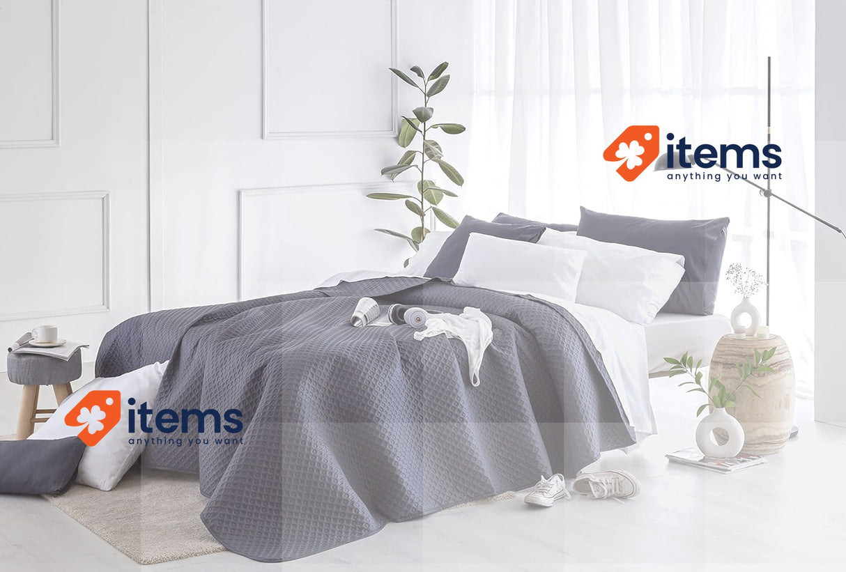 Todocama Fine Pique Quilt for all seasons, 140/150/160-250x260cm, Dark Grey
