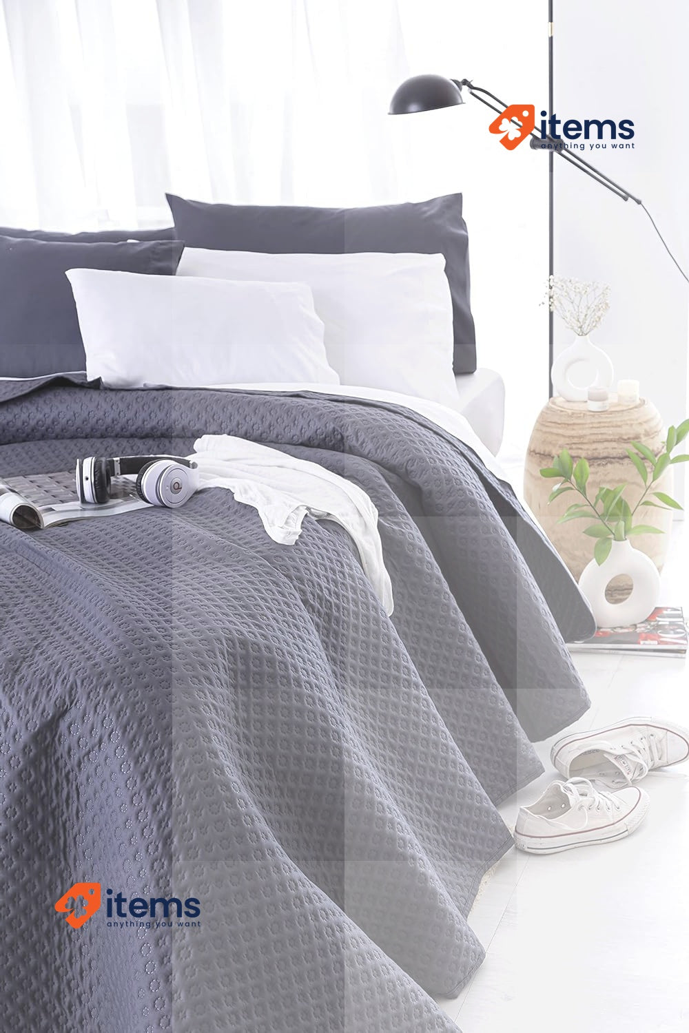 Todocama Fine Pique Quilt for all seasons, 140/150/160-250x260cm, Dark Grey