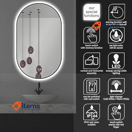 ApeJoy Round LED bathroom mirror ø60cm with lighting ApeJoy Bathroom 50 x 90 cm