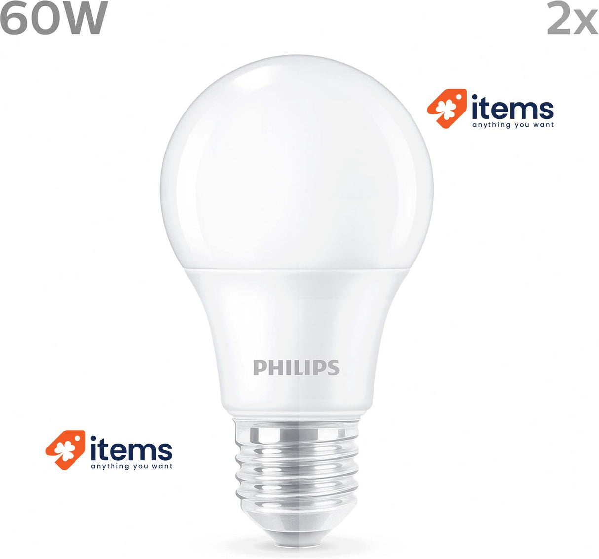 Philips LED Frosted A60 Light Bulb 2 Pack, Warm White 2700K, E27 Edison Screw