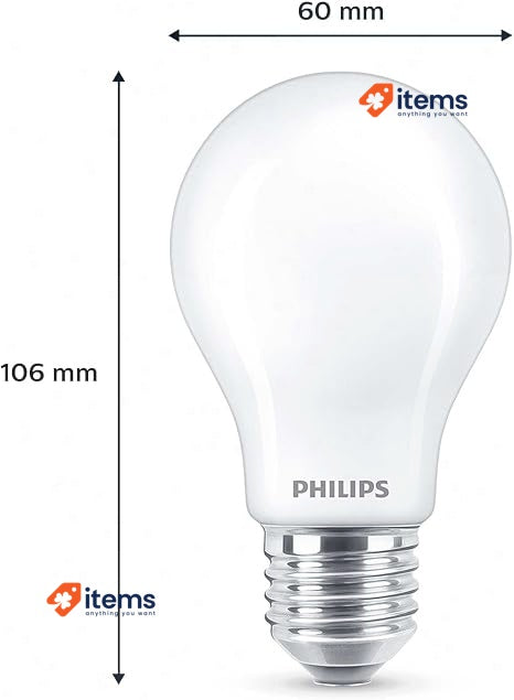 PHILIPS LED Frosted A60 Light Bulb 2 Pack Warm White 2700K E27 Edison Screw 60W