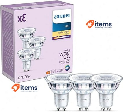Philips Classic LED GU10 Bulb, 35 W, Clear, Warm White, Non-Dimmable, 3-Pack